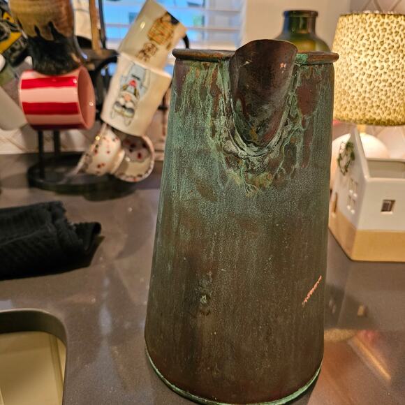Early 1900s Verdigris Copper Pitcher Perfect Display Piece - Picture 7 of 14